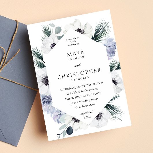 Anemone Winter White Floral Wedding Kaart