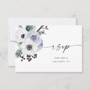 Anemone Winter Wit Bloem RSVP-kaart met maaltijd RSVP Kaartje