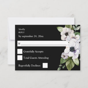 Anemone Witte Bloemige geen Maaltijd RSVP - Zwart Kaartje