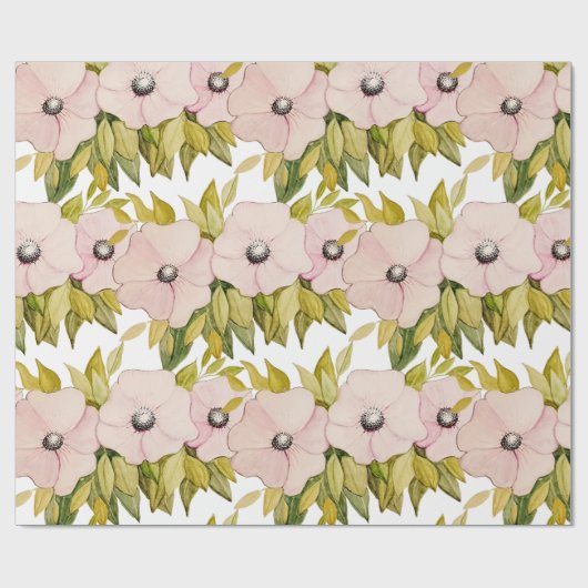 Anemone Zachte Roze Bloemen Waterverf Handbeschild Cadeaupapier (Vlak)
