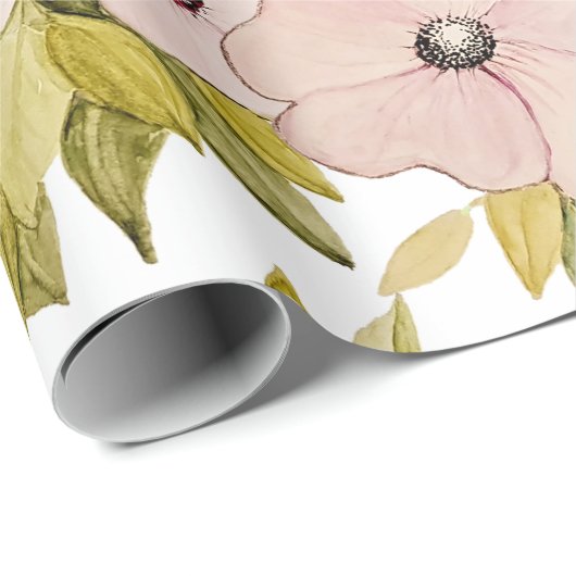 Anemone Zachte Roze Bloemen Waterverf Handbeschild Cadeaupapier (Rol Hoek)