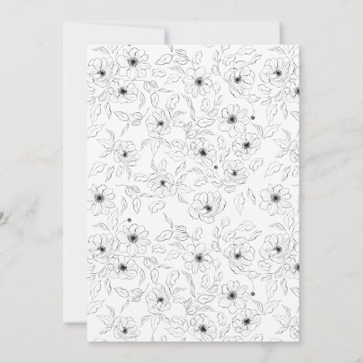 Anemone Zwart & Wit Bloemen Monogram Post Bruiloft Kaart (Achterkant)