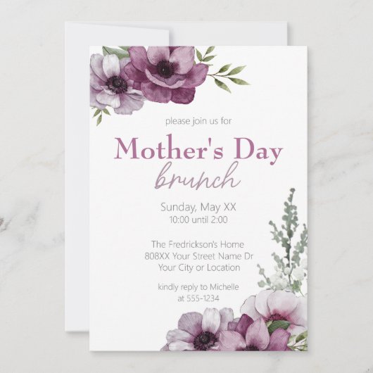 Anemonen & Baby's Breath Moederdag Brunch Kaart (Voorkant)