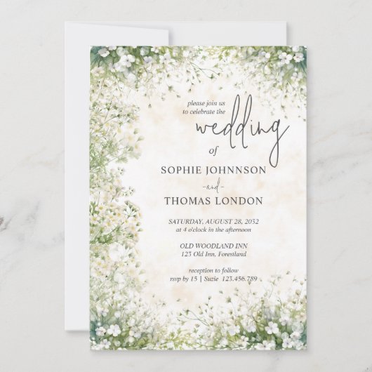 Anemonen bloemenwitte waterverf bruiloft kaart (Voorkant)