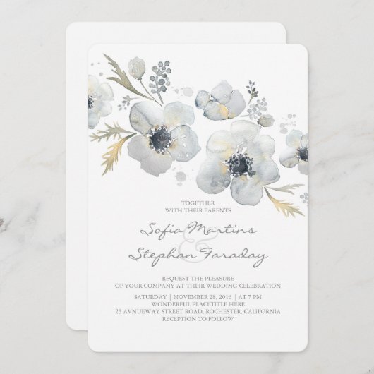 Anemonen  Boeket Waterverf bruiloft Kaart (Voorkant / Achterkant)