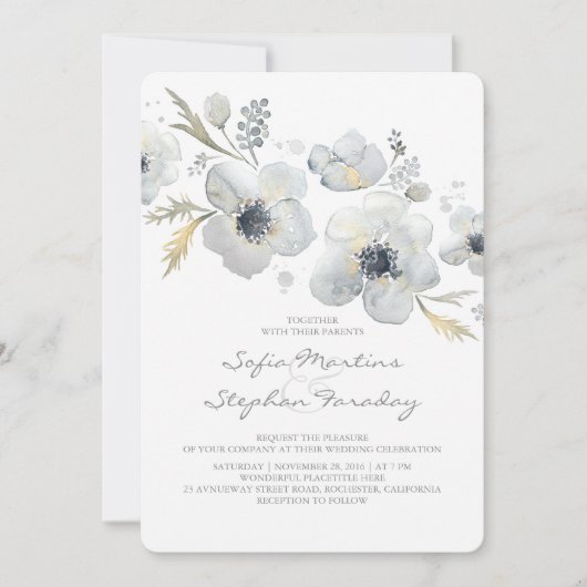 Anemonen  Boeket Waterverf bruiloft Kaart (Voorkant)