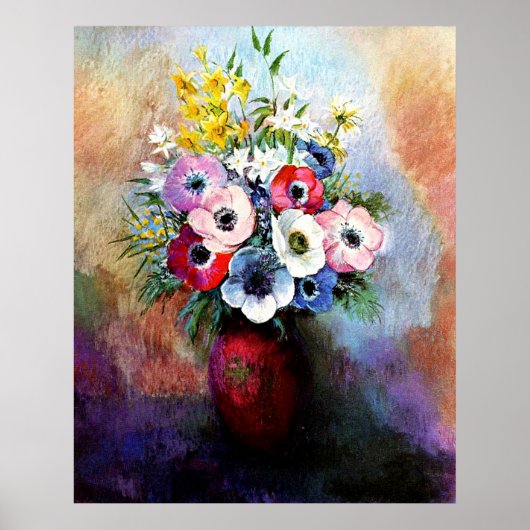 Anemonen door Odilon Redon Poster (Voorkant)