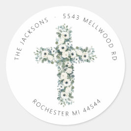 Anemonen en Eucalyptus Kruisadres Ronde Sticker