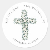 Anemonen en Eucalyptus Kruisadres Ronde Sticker (Voorkant)