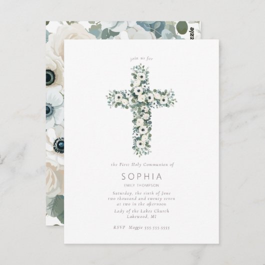 Anemonen en Eucalyptus kruisen de Eerste Heilige C Briefkaart (Voorkant / Achterkant)