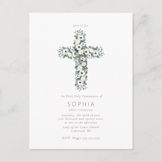 Anemonen en Eucalyptus kruisen de Eerste Heilige C Briefkaart (Voorkant)