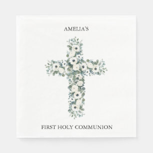 Anemonen en Eucalyptus kruisen de Eerste Heilige C Servet