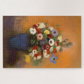  anemonen en lila in een blauw vaasje legpuzzel (Horizontaal)