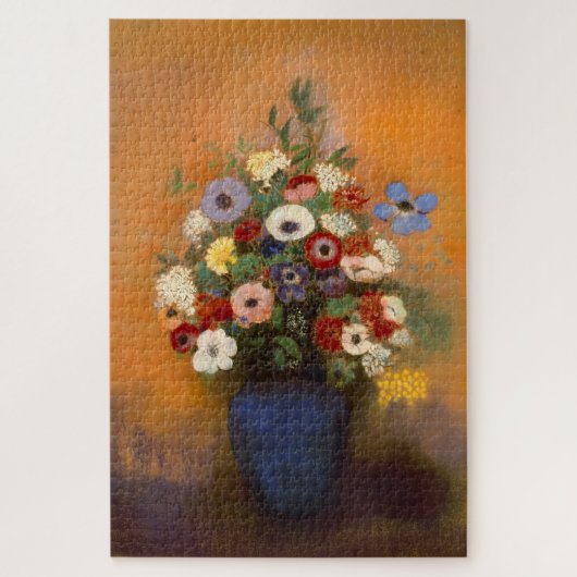  anemonen en lila in een blauw vaasje legpuzzel (Verticaal)