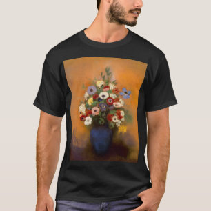 anemonen en lila in een blauw vaasje t-shirt