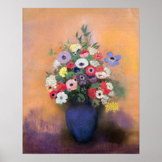 Anemonen en lila in een Blauwe Vase na 1912 Poster (Voorkant)