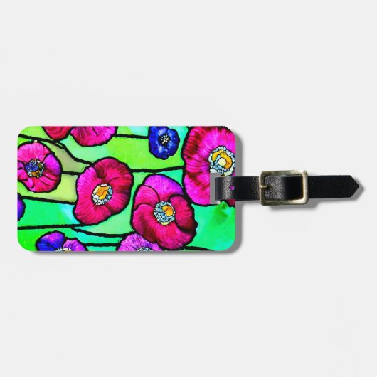 Anemonen glaskunst bagagelabel (Voorkant horizontaal)