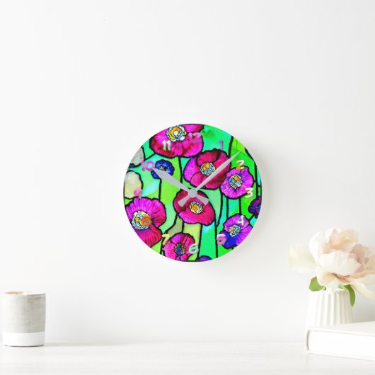 Anemonen glaskunst ronde klok (Huis)