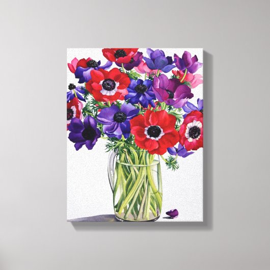 Anemonen in een Glass Jug Canvas Afdruk (Voorkant)