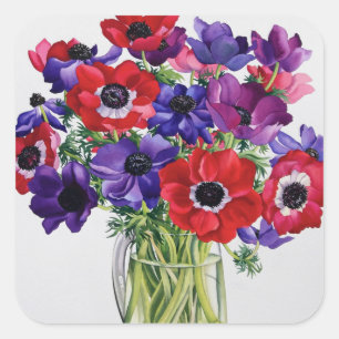 Anemonen in een Glass Jug Vierkante Sticker