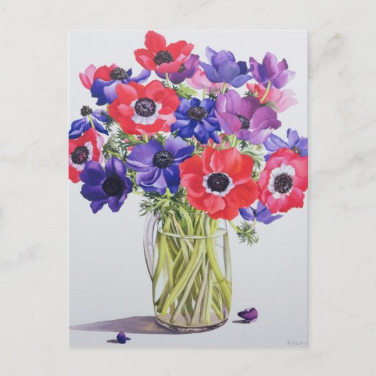 Anemonen in een glazen jug. 2007 briefkaart (Voorkant)