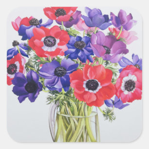 Anemonen in een glazen jug. 2007 vierkante sticker