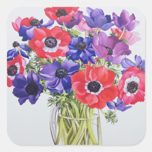 Anemonen in een glazen jug. 2007 vierkante sticker (Voorkant)