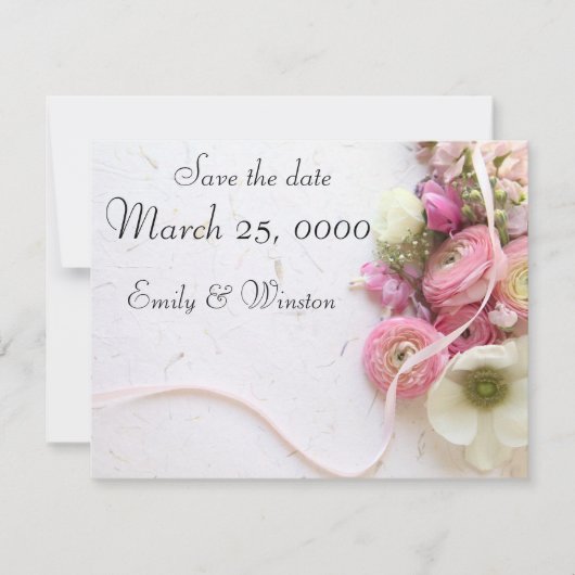 Anemonen, ranunculus, lint save the date (Voorkant)