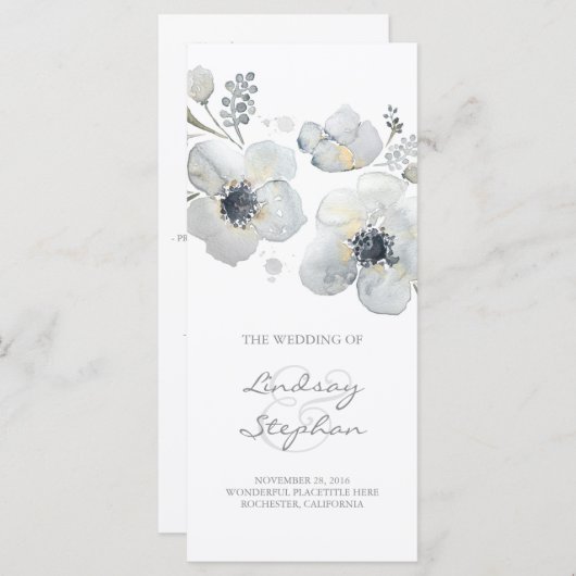 Anemonen Waterverf Bloemen Vintag Trouwprogramma's Programmakaart (Voorkant / Achterkant)