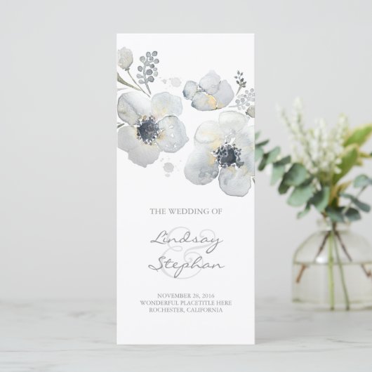 Anemonen Waterverf Bloemen Vintag Trouwprogramma's Programmakaart (Staand voorkant)
