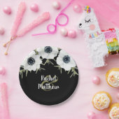 Anemonen Zwart-wit Bloemen bruiloft Papieren Bordje (Feest)