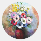 Anemones, beroemd schilderij van Odilon Redon Ronde Sticker (Voorkant)