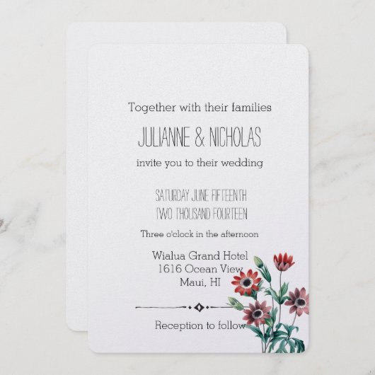 Anemones bloemenbruiloft kaart (Voorkant / Achterkant)