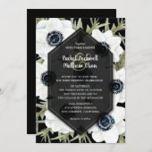 Anemones Botanical Black and White Wedding Invites (Voorkant / Achterkant)
