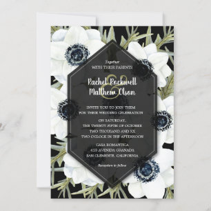 Anemones Botanical Black and White Wedding Invites