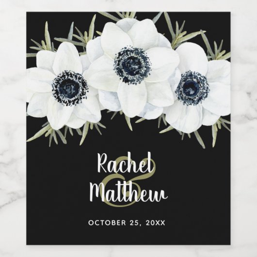 Anemones Botanische Bloemen Waterverf Wijn Etiket (Enkel label)