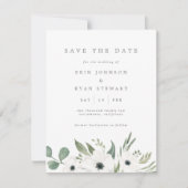 Anemones & Dusty Eucalyptus Save the Date Kaart (Voorkant)