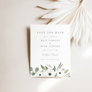 Anemones & Dusty Eucalyptus Save the Date Kaart