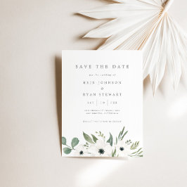 Anemones & Dusty Eucalyptus Save the Date Kaart