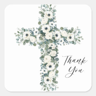 Anemones Eucalyptus Cross Religieus Dank u Vierkante Sticker