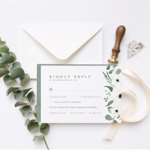 Anemones & Eucalyptus met een keuzeweddenschap RSVP Kaartje