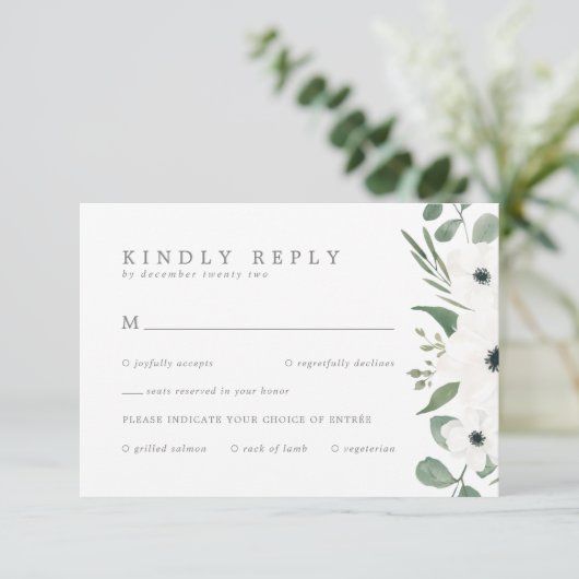 Anemones & Eucalyptus with Meal Choice Wedding RSV RSVP Kaartje (Staand voorkant)