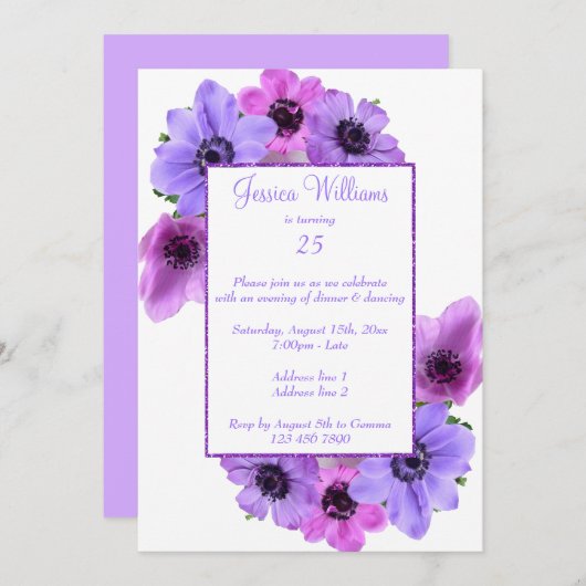  Anemones Floral 25e Verjaardag Kaart (Voorkant / Achterkant)