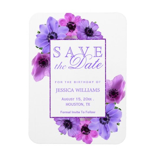 Anemones Floral Birthday Save The Date Magneet (Verticaal)