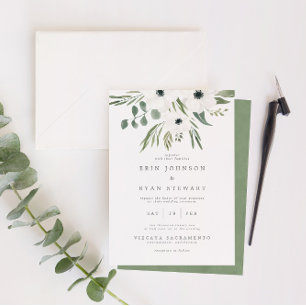 Anemones Sage & Dusty Green Eucalyptus Weddenschap Kaart