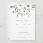 Anemones Sage & Dusty Green Eucalyptus Wedding Inv Kaart (Voorkant)
