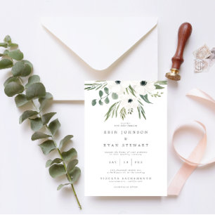 Anemones Sage & Dusty Green Eucalyptus Wedding Inv Kaart