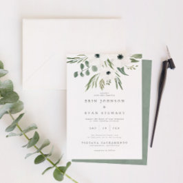 Anemones Sage & Dusty Green Eucalyptus Wedding Inv Kaart