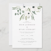 Anemones Sage & Dusty Green Eucalyptus Wedding Inv Kaart (Voorkant)