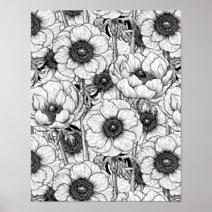 Anemontuin in zwart-wit poster